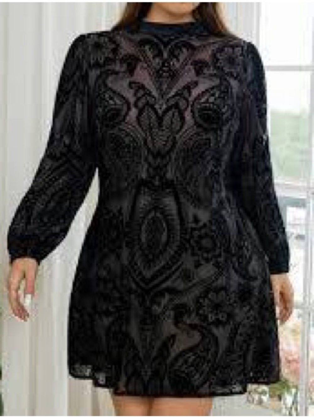 SHEIN Black Velvet Burnout Long Sleeve Dress